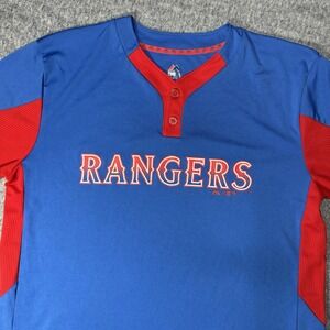 Texas Rangers Majestic Cool Base Shirt Jersey Mens Large MLB‎ Red Blue